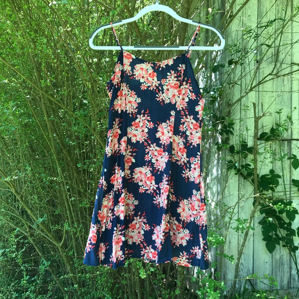 Short pink and blue floral dress